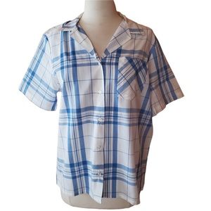 NWOT Vintage Jane Brooks Blue & White Plaid Button‎ Down Sh